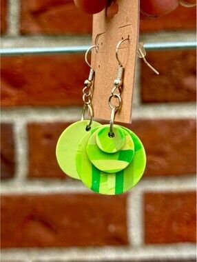 Handmade Polymer Clay Earrings Blocks of Green